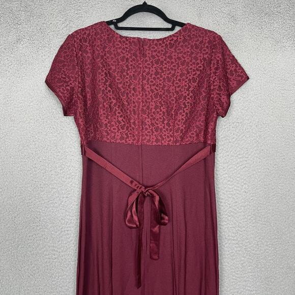 Vintage Just Choon Dress Womens Size 11 Burgundy Lace Maxi Empire Waist Regency - Picture 4 of 9